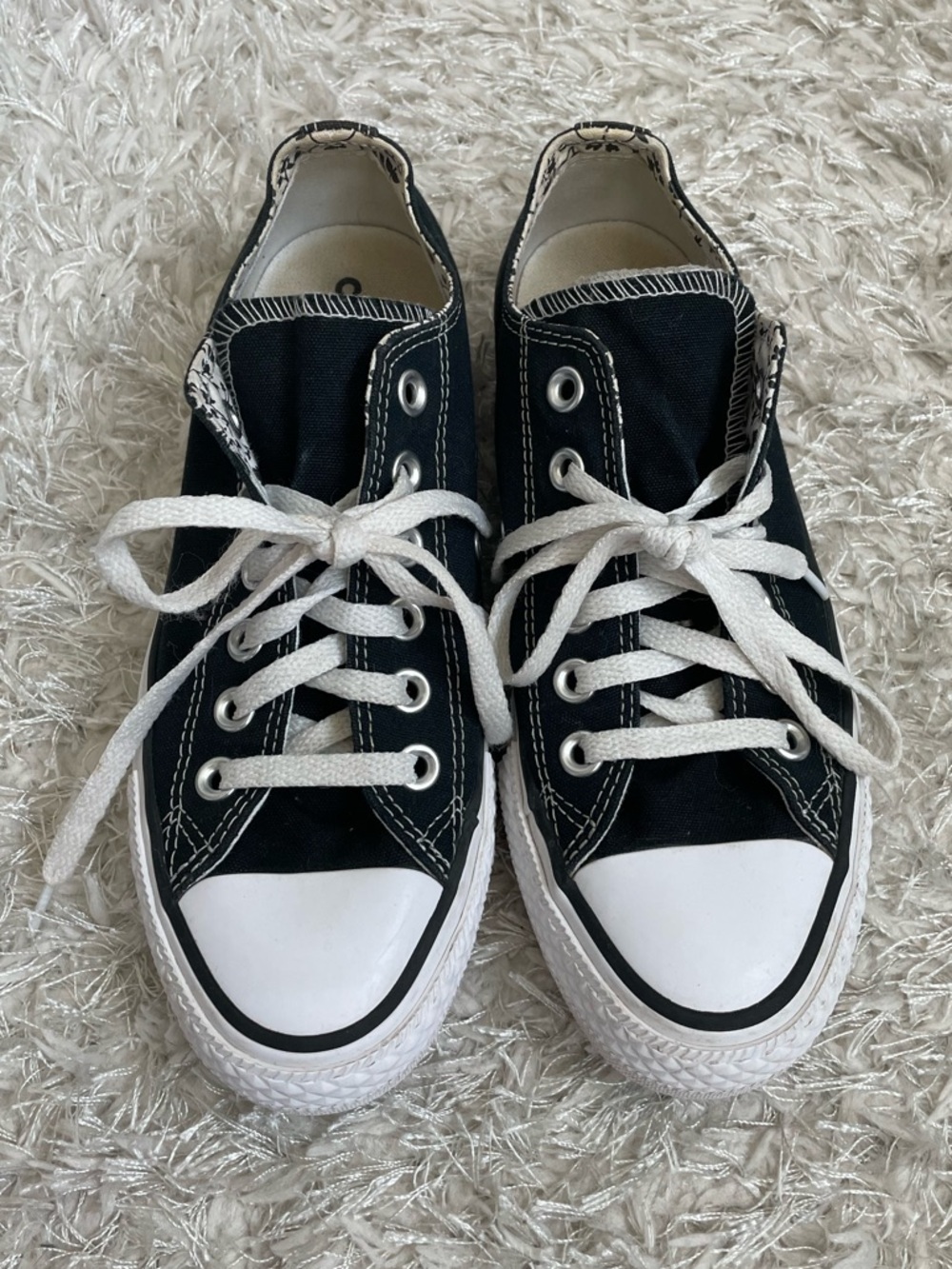 Converse Chuck Taylor All Star Low Top Sneakers Double Tongue Floral Black White - Picture 10 of 14